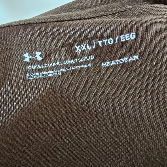 Under Armour T Shirt Mens Size 2XL Brown HeatGear Loose Fit Performance Logo - Picture 6 of 7